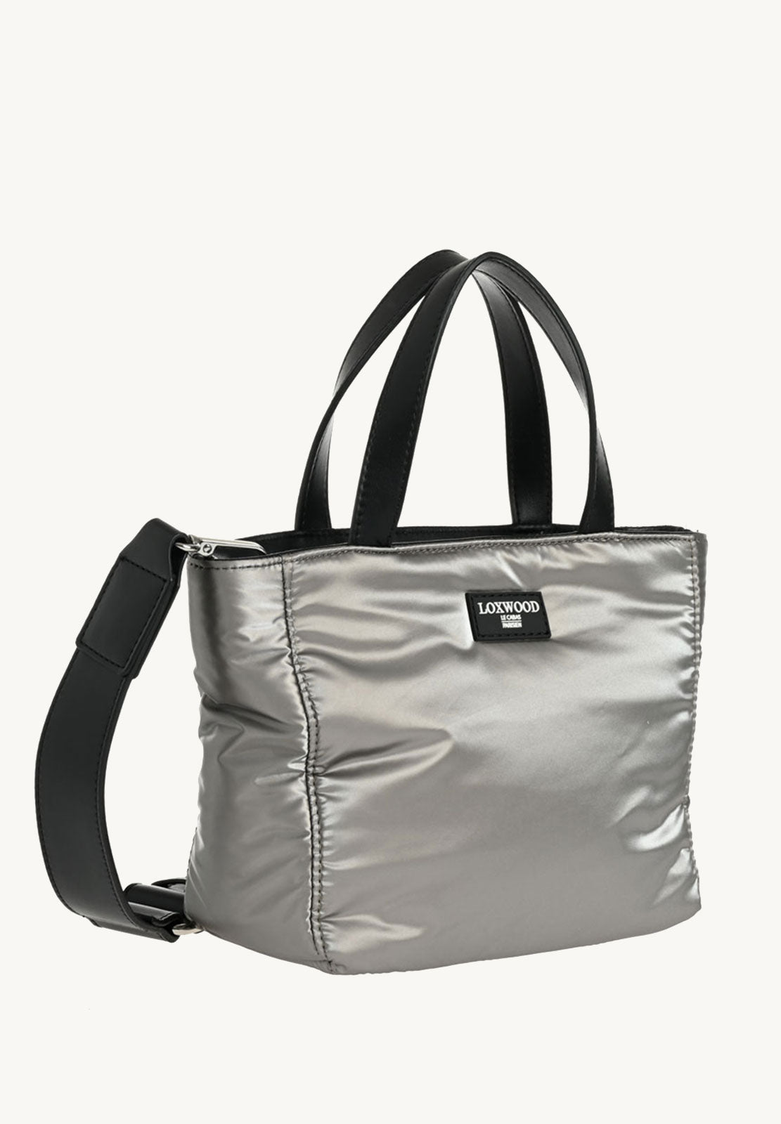 BABY CABAS - Mini cabas zippé effet DOUDOUNE en nylon Silver Profil