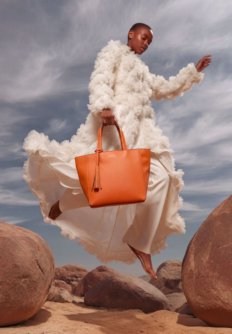 Orange grained leather Parisian Tote Bag