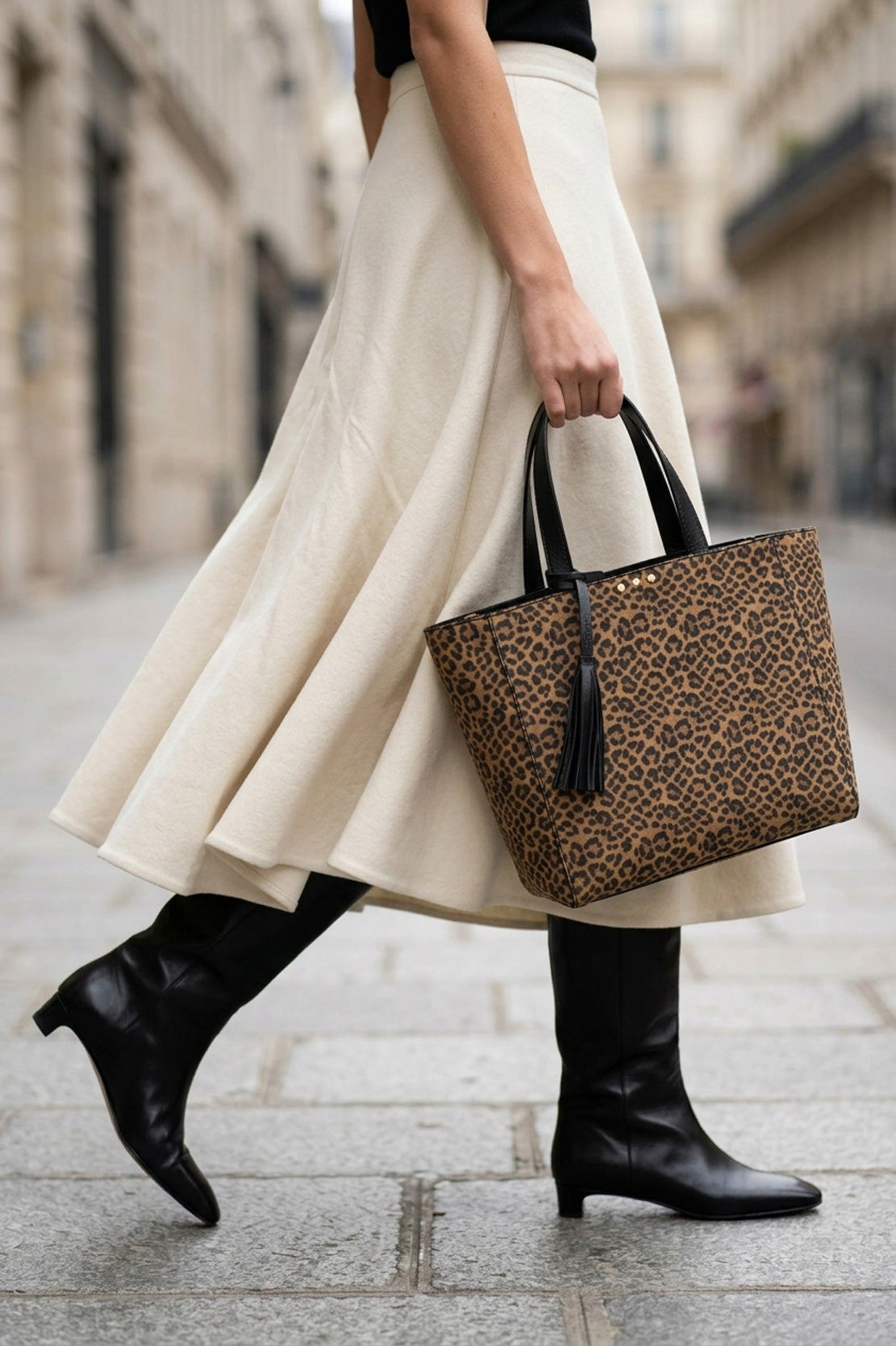 Parisian Tote Bag Suede Leopard
