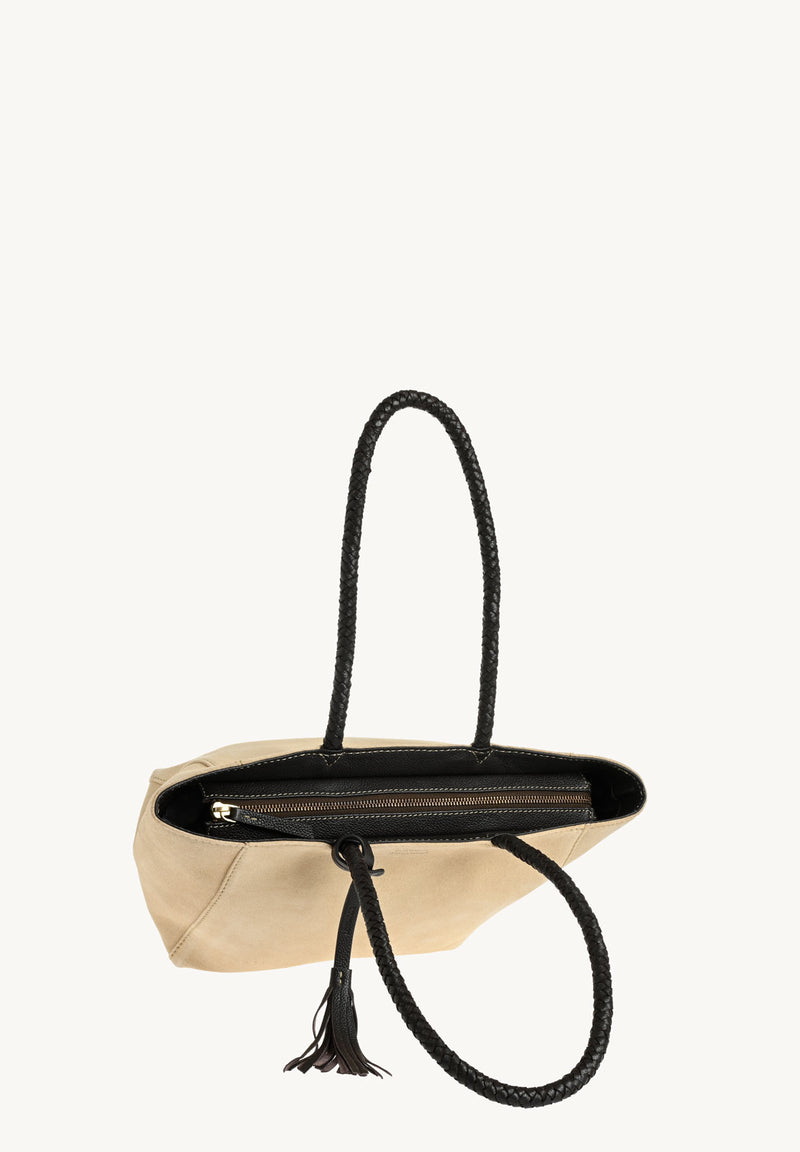 Velvet zippered Parisian tote bag with braided handle