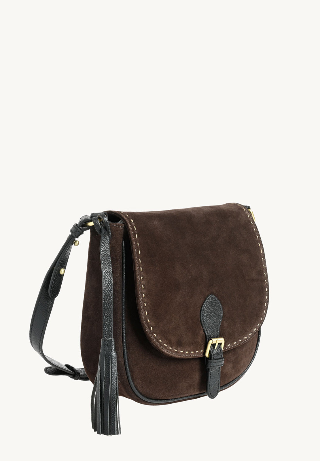 LIVIA - Crossover bag in contrasting hand-stitched suede