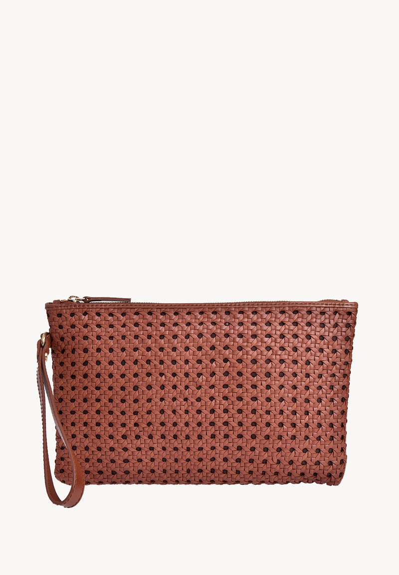 GARANCE - Cannage-effect leather clutch