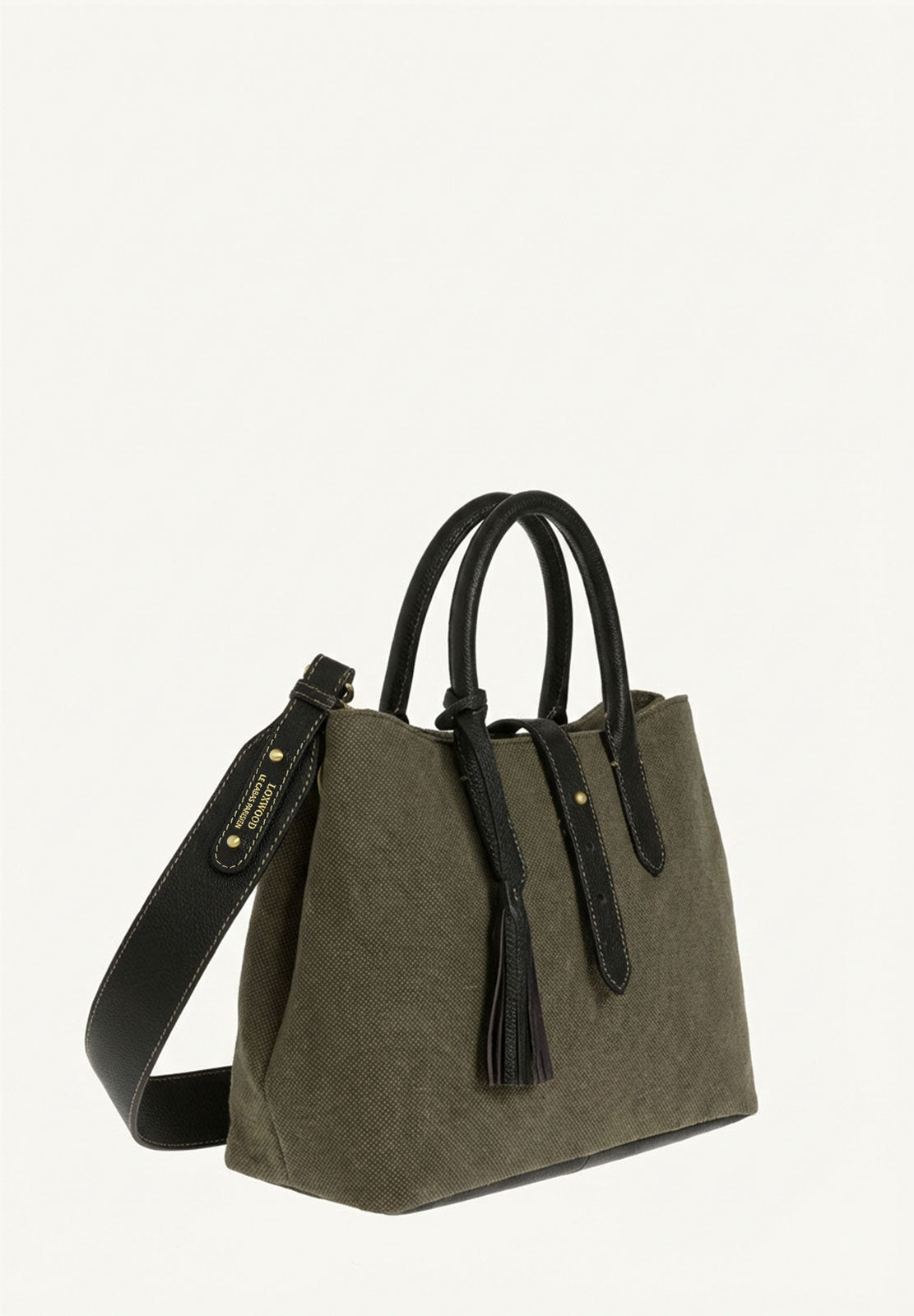 MIA - Brown Canvas and Leather Handbag with Shoulder Strap