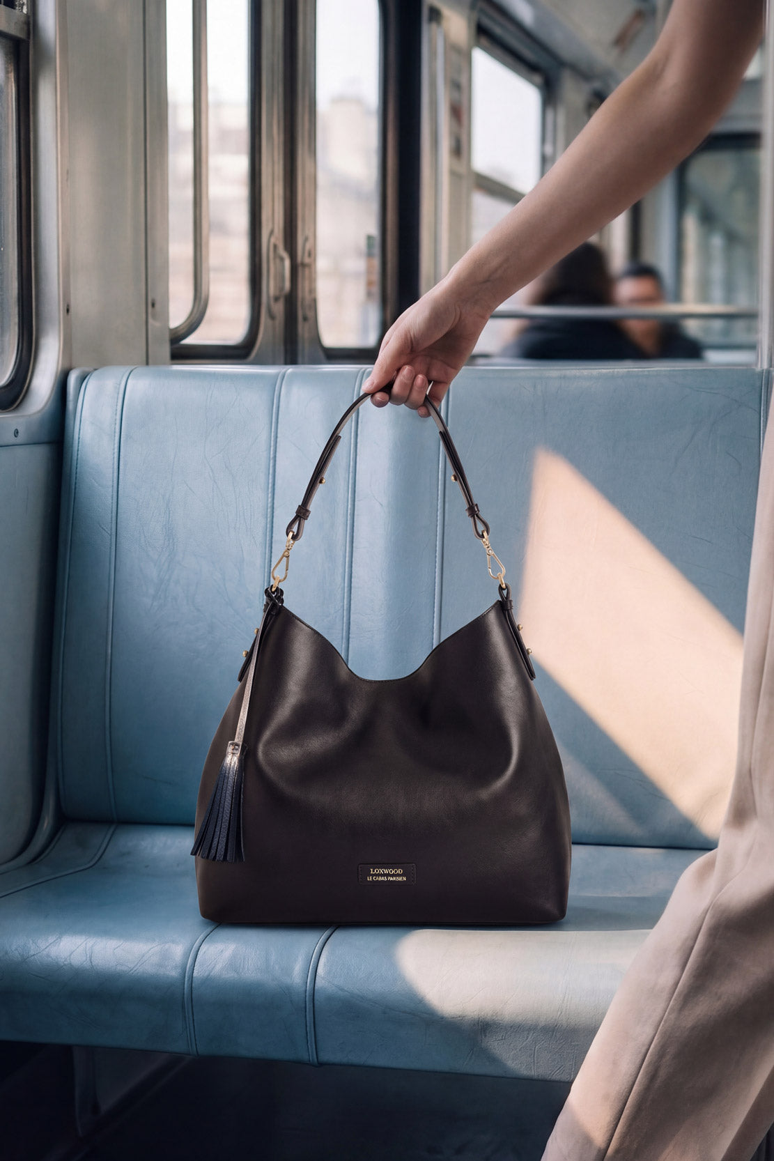 SHARON - Sac hobo en cuir lisse doublé velours
