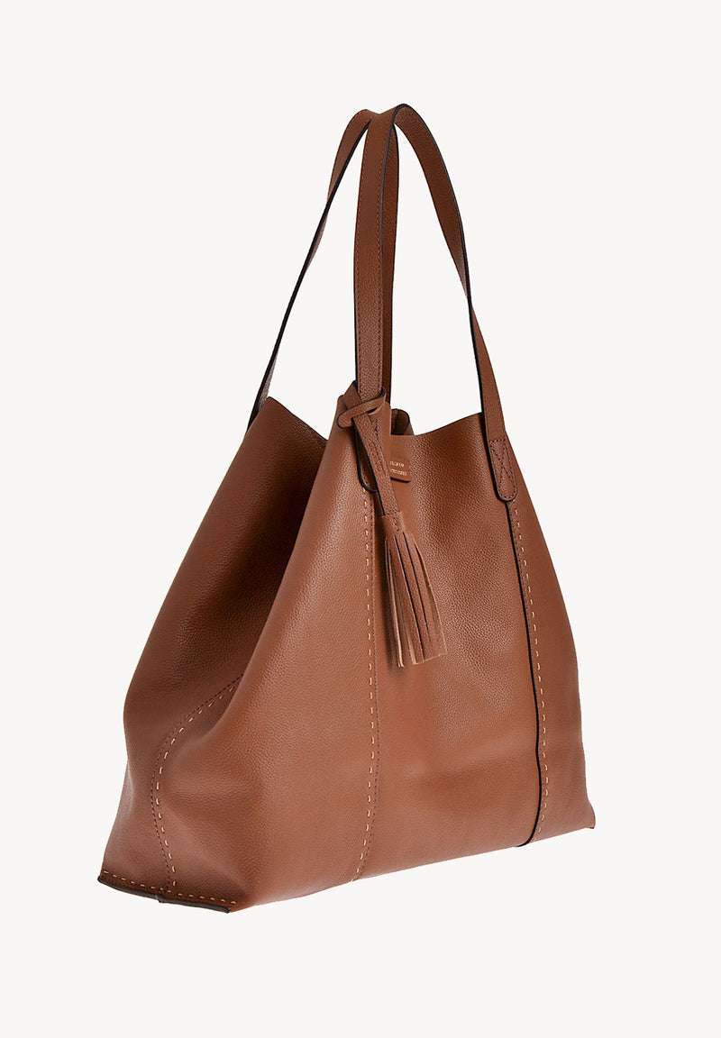 ODÉON - Sac cabas souple en cuir grainé piqué main contrasté