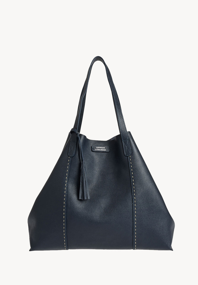 ODEON - Soft tote bag in contrasting hand-stitched grained leather