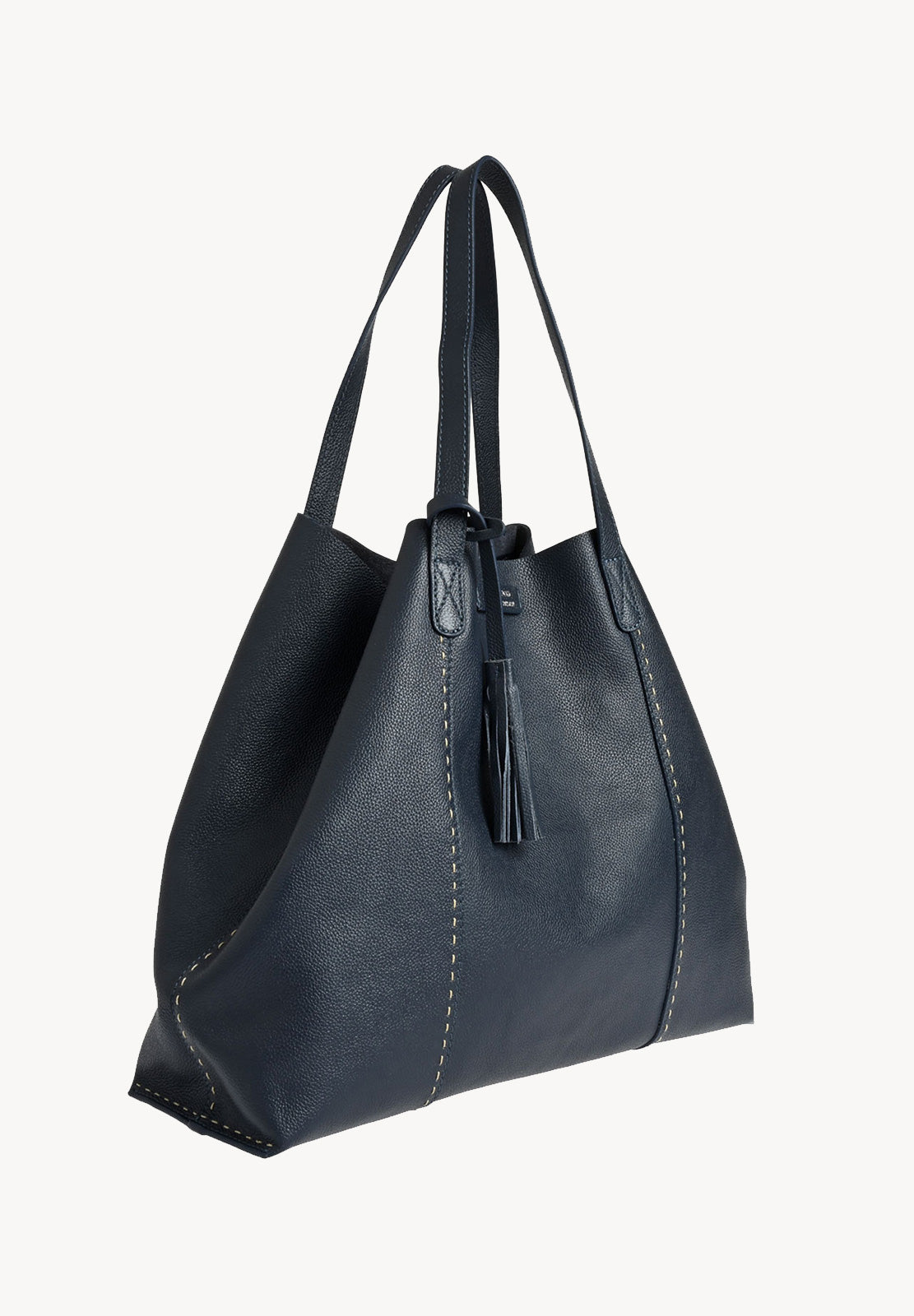 ODEON - Soft tote bag in contrasting hand-stitched grained leather