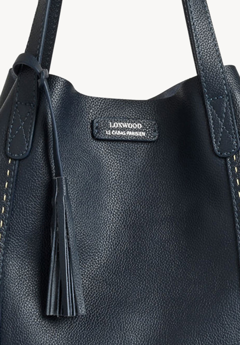 ODEON - Soft tote bag in contrasting hand-stitched grained leather