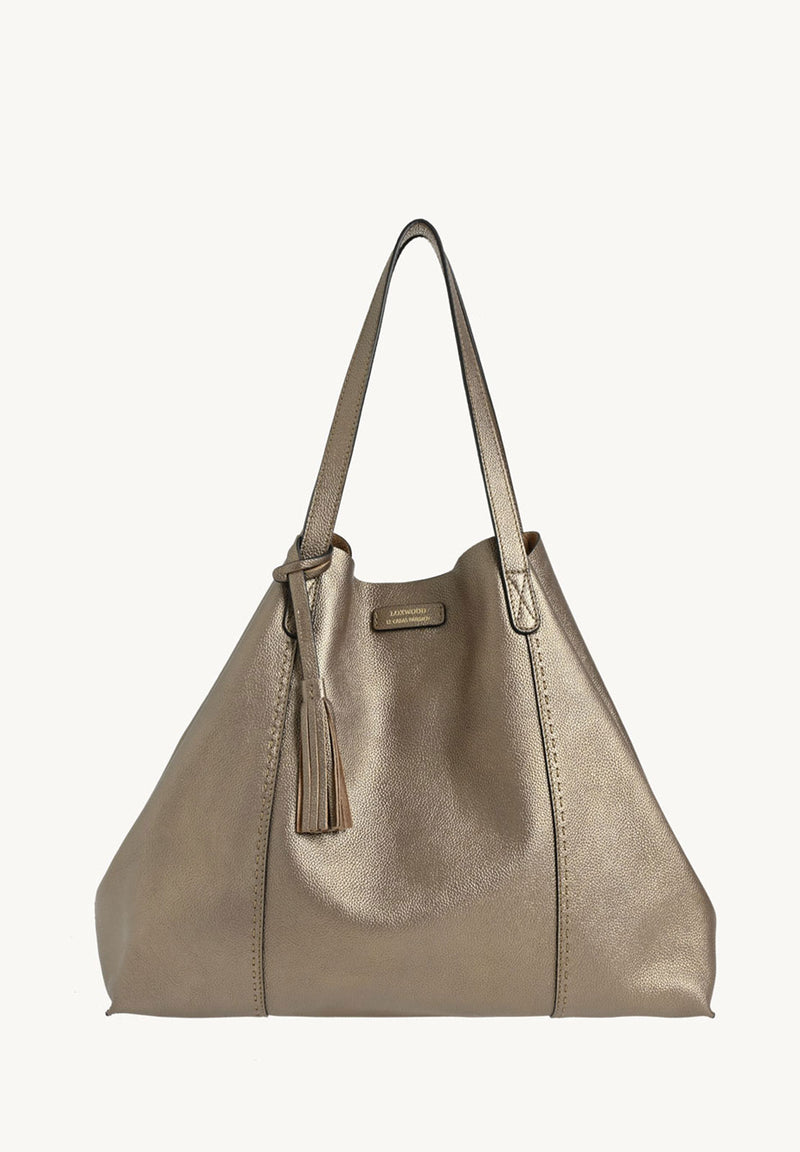 ODEON - Soft tote bag in contrasting hand-stitched grained leather