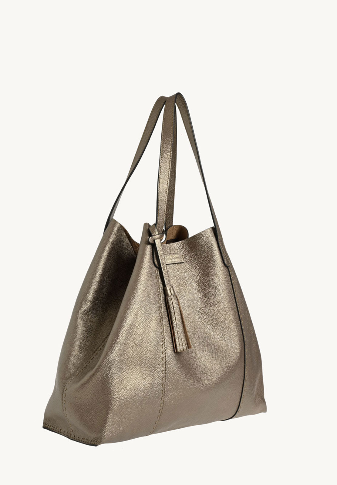 ODEON - Soft tote bag in contrasting hand-stitched grained leather
