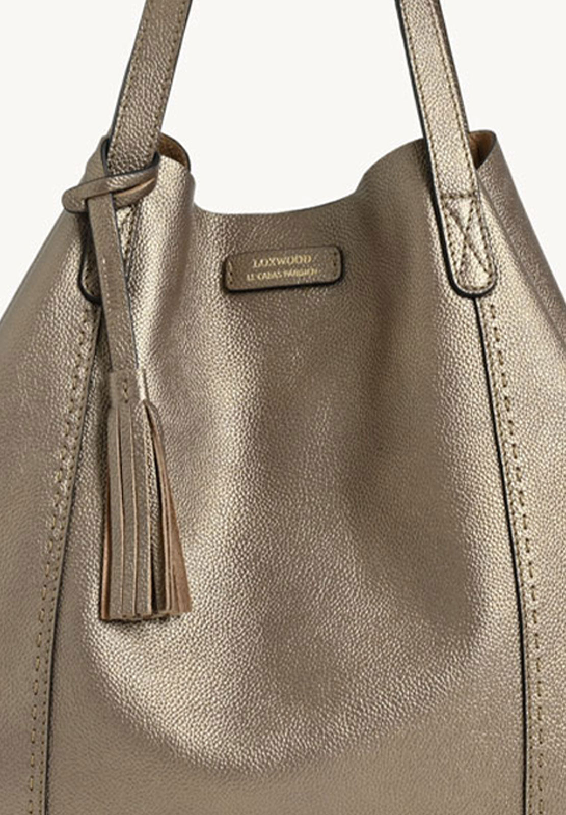 ODEON - Soft tote bag in contrasting hand-stitched grained leather