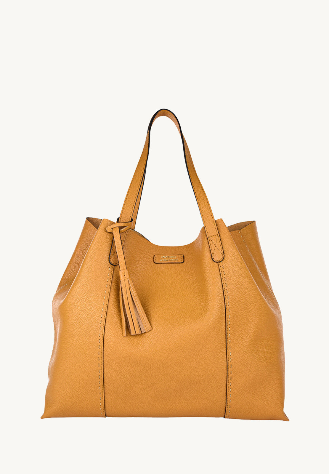 ODEON - Soft tote bag in contrasting hand-stitched grained leather
