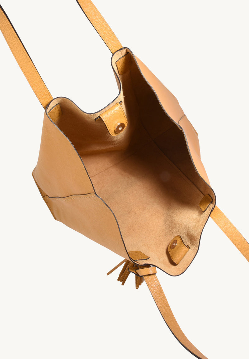 ODEON - Soft tote bag in contrasting hand-stitched grained leather