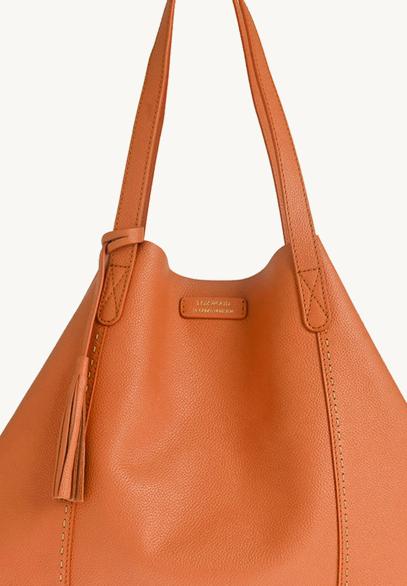 ODÉON - Sac cabas souple en cuir grainé piqué main contrasté