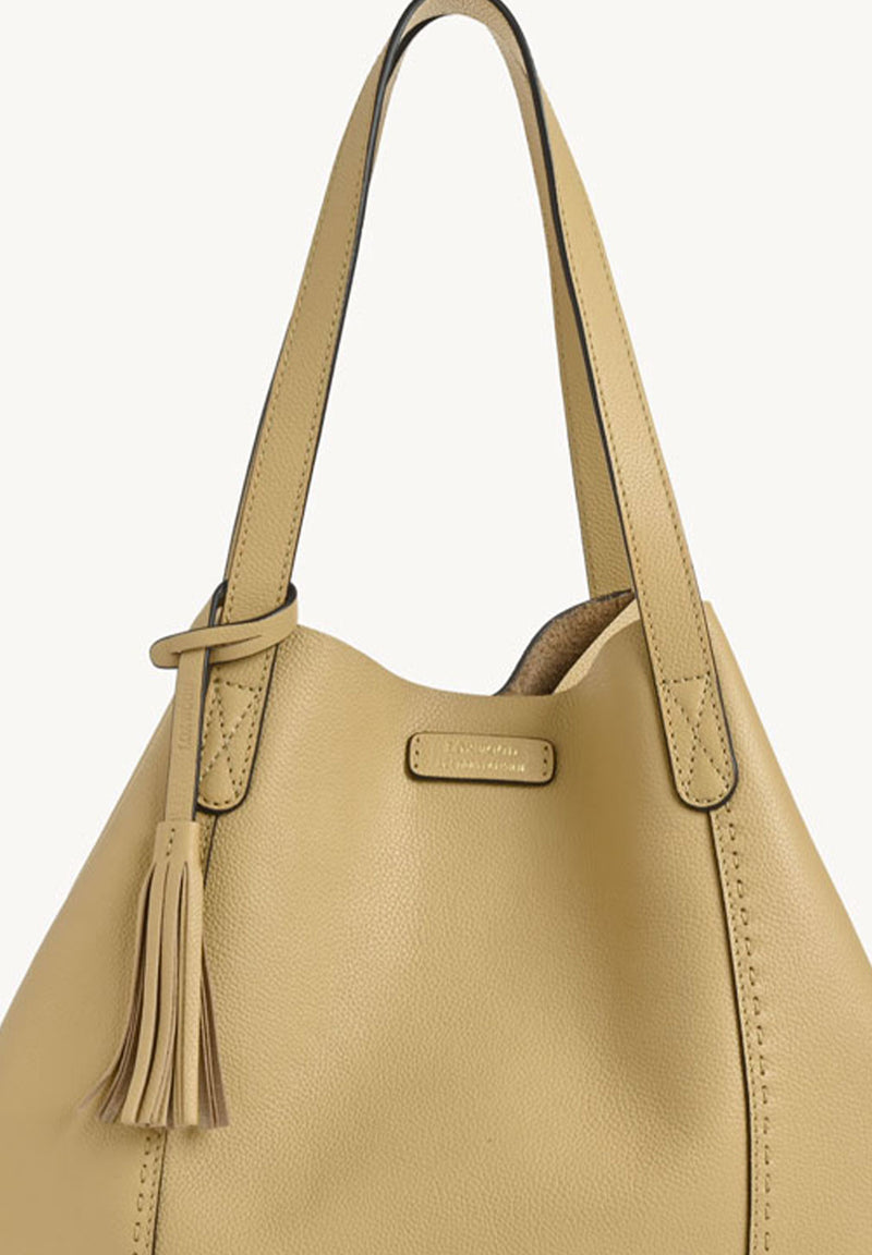 ODÉON - Sac cabas souple en cuir grainé piqué main contrasté Champagne