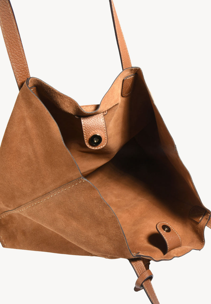 Odéon Hand-Stitched Velvet Tote Bag in Cognac