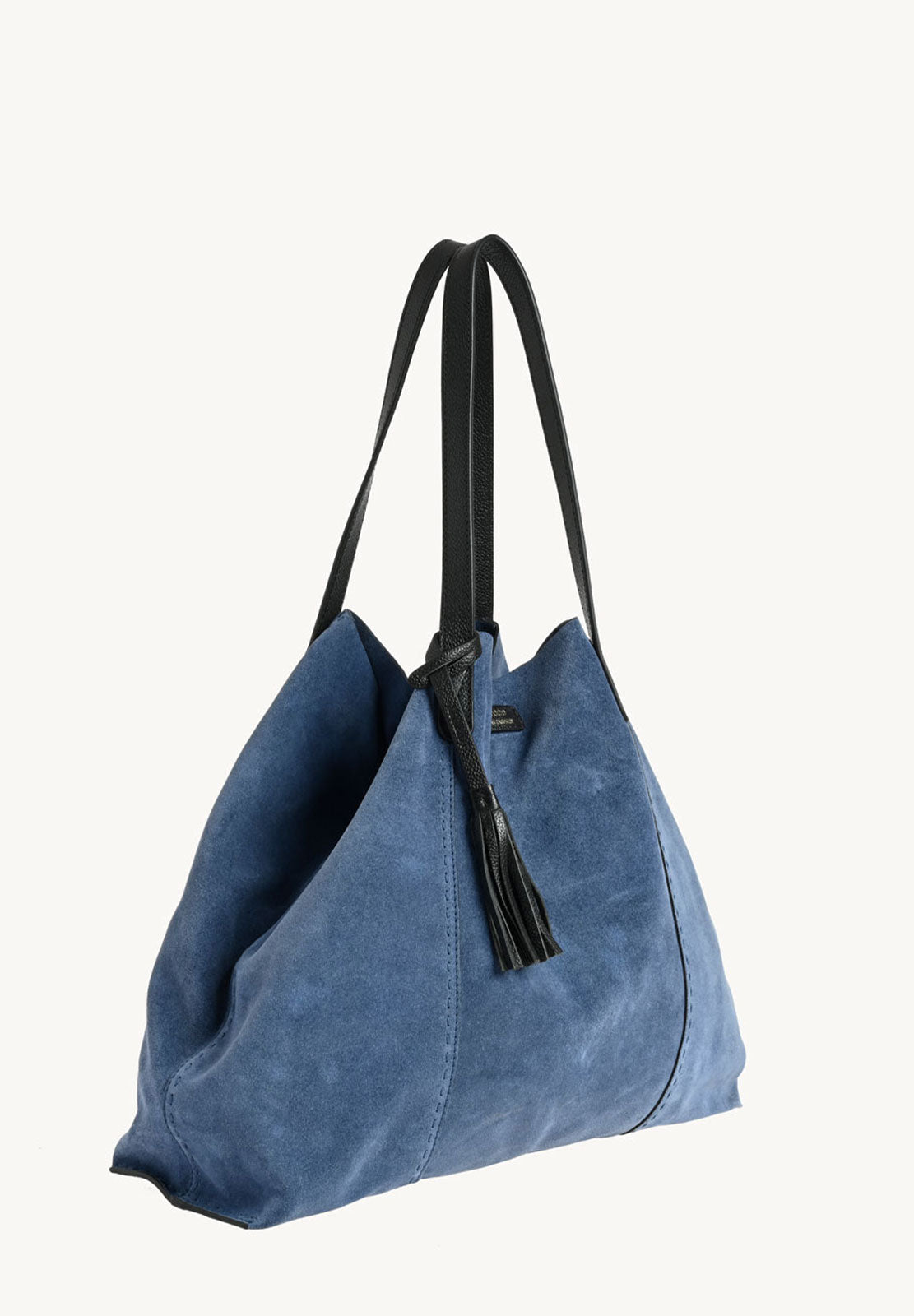 ODEON - Soft suede tote bag decorated with contrasting hand stitching