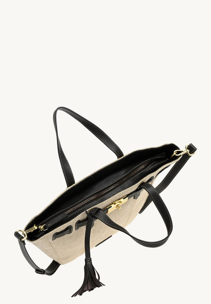 SUNDAY - Grand sac trapèze en toile et cuir