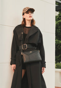 ZORA - Sac pochette zippé en cuir grainé façon ORIGAMI