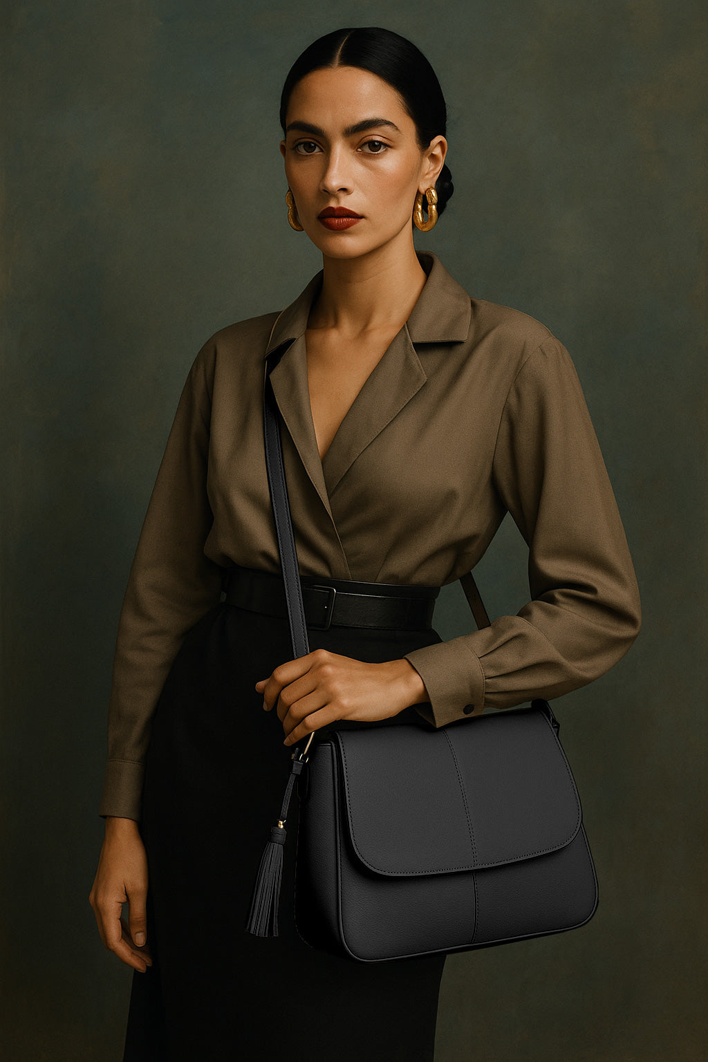 GISELE - Grained leather satchel bag