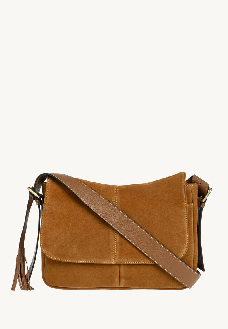 GISELE - Suede satchel bag with adjustable shoulder strap