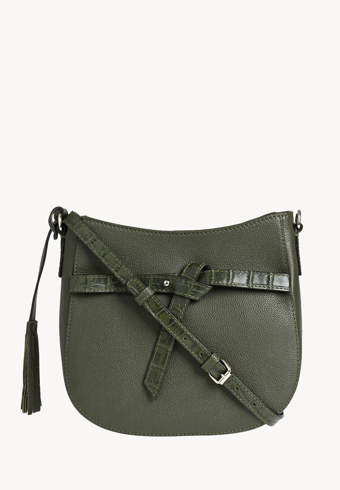MAUD - Crossover bag in grained leather with crocodile-effect belt