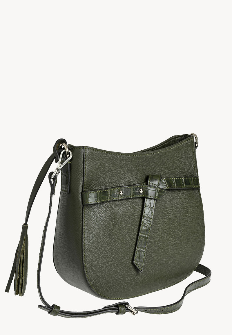 MAUD - Crossover bag in grained leather with crocodile-effect belt