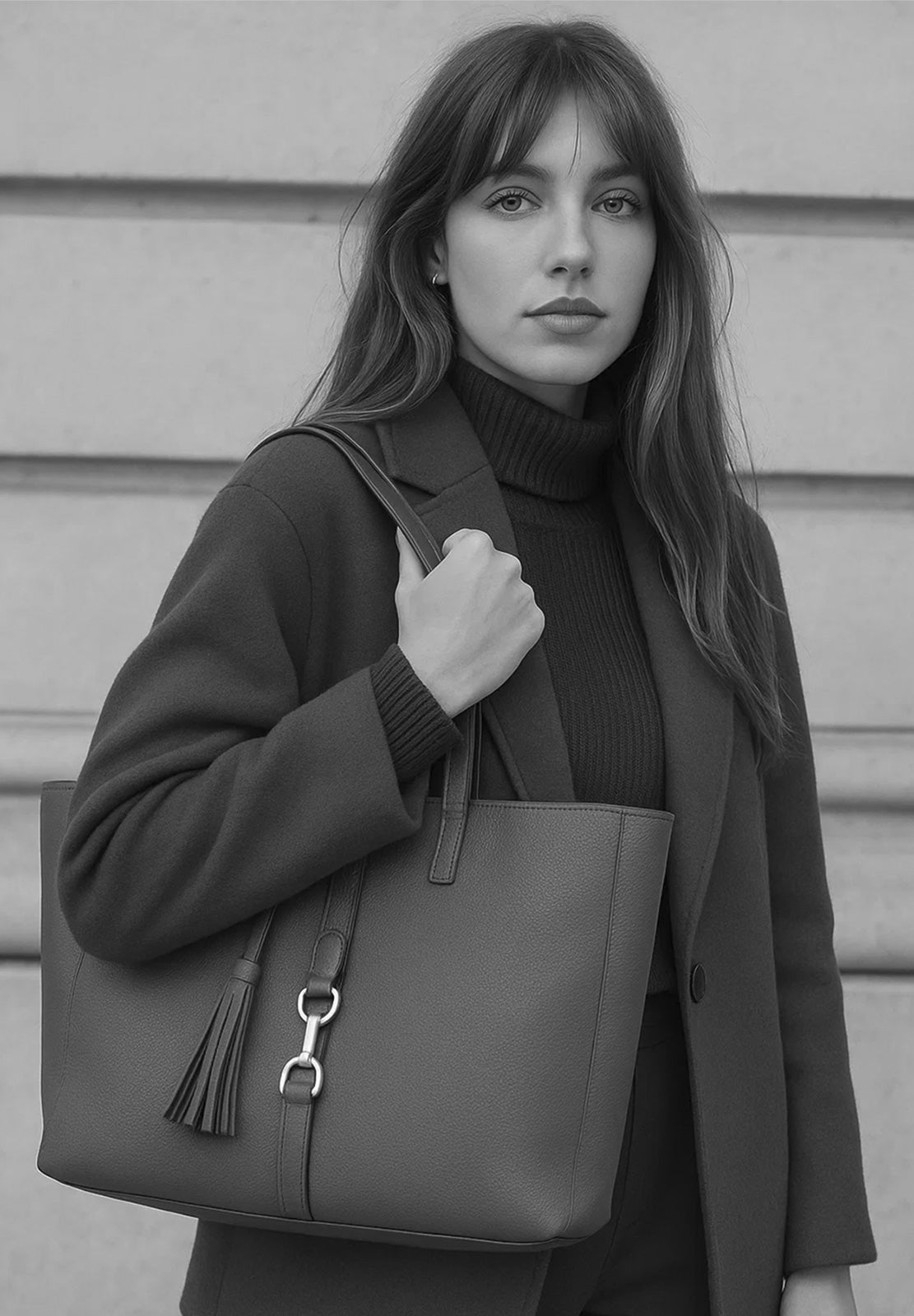 ÉNORA - Grained leather tote bag with carabiner