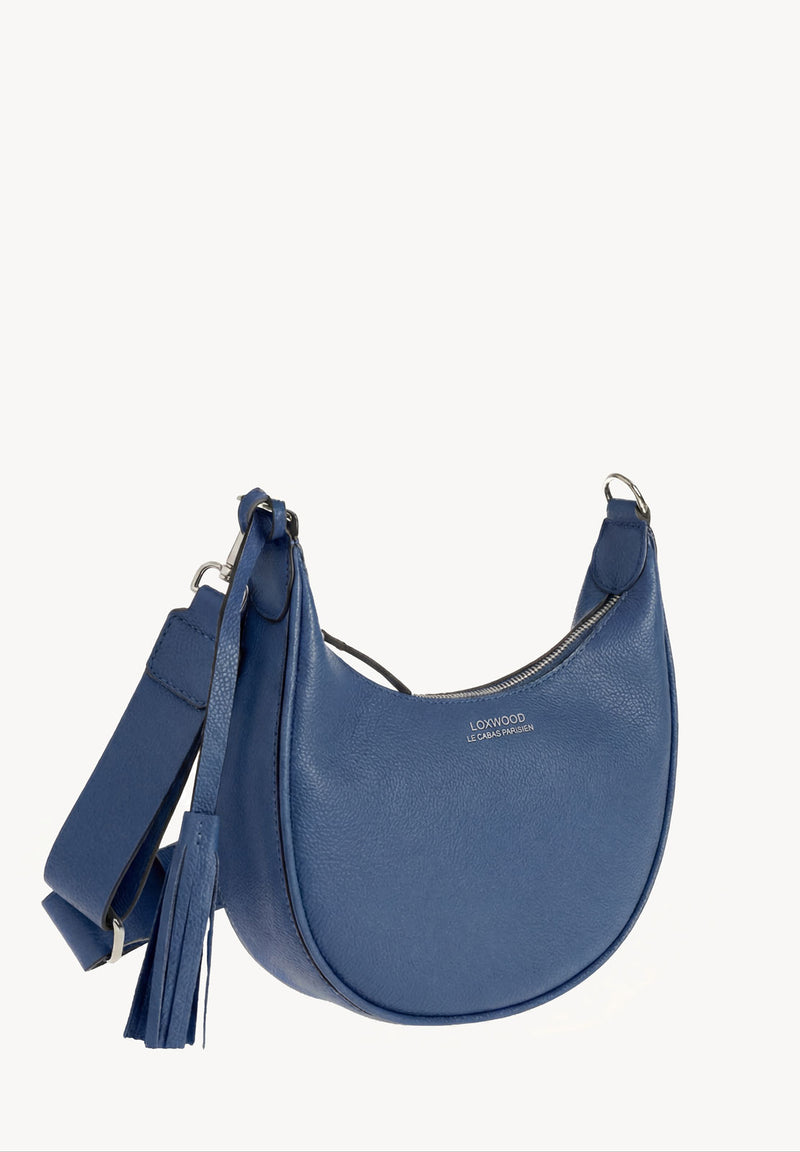 ALBANE - Sac demi lune en cuir grainé Blue Jean