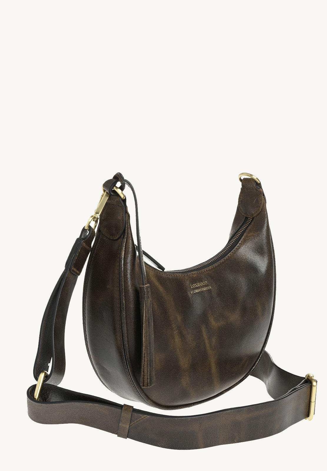 ALBANE - Sac demi lune cuir vintage