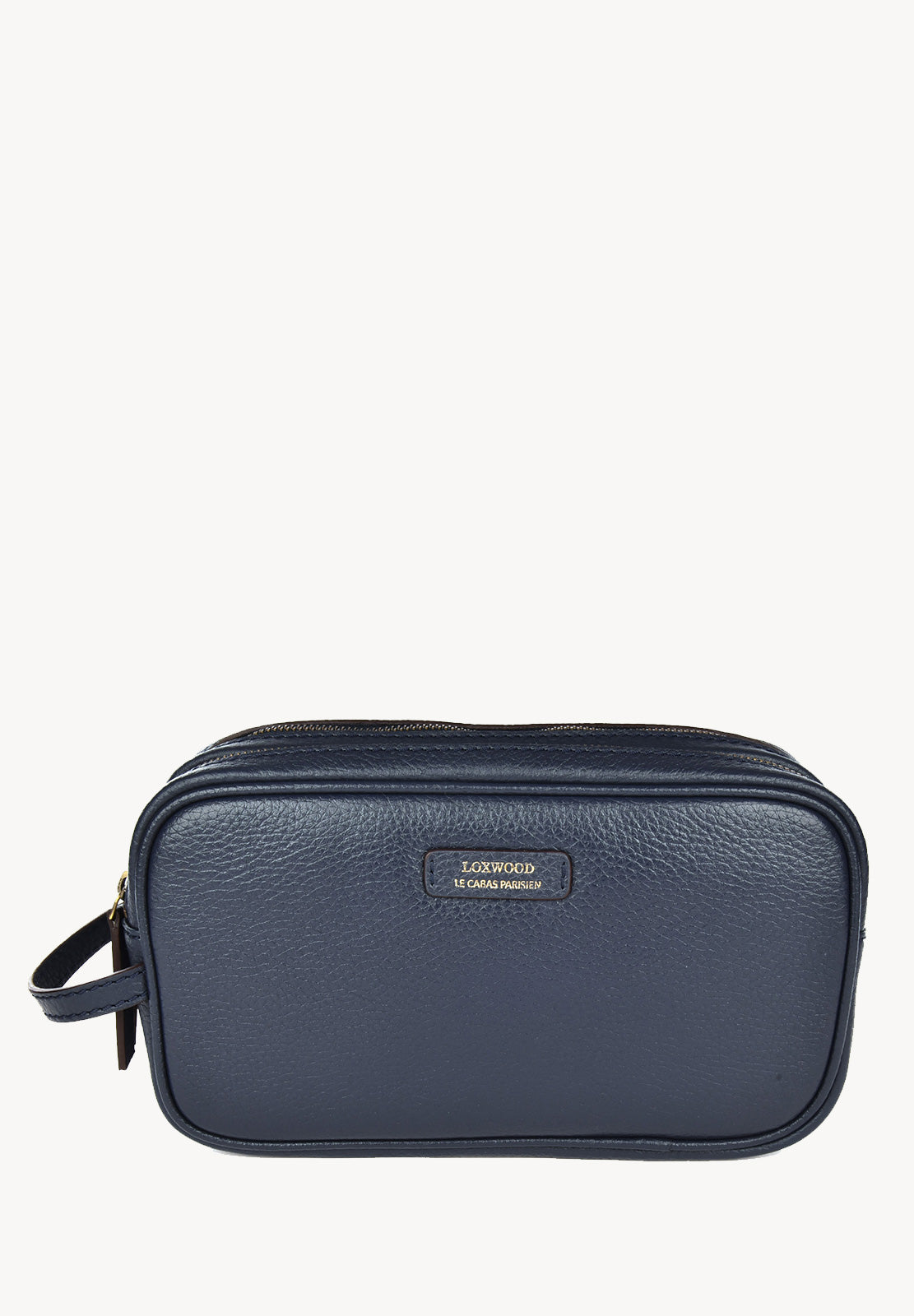 Double-zip toiletry bag - Grained leather
