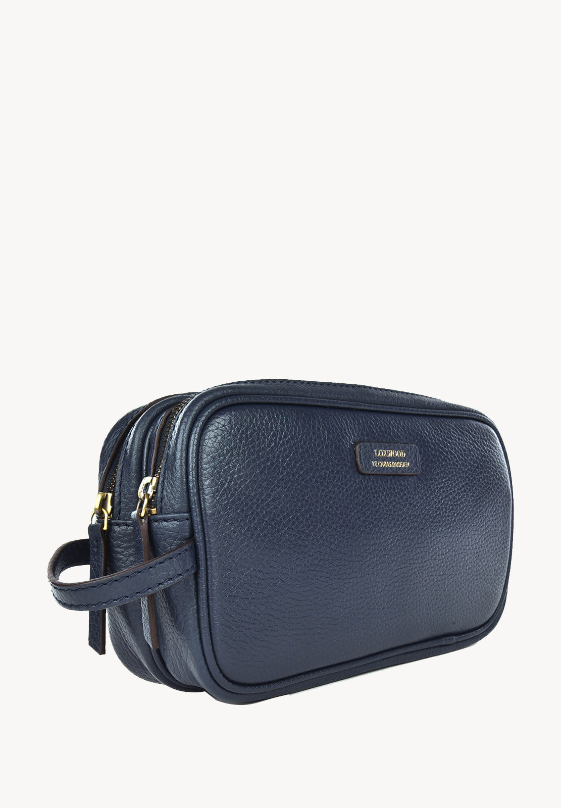 Double-zip toiletry bag - Grained leather