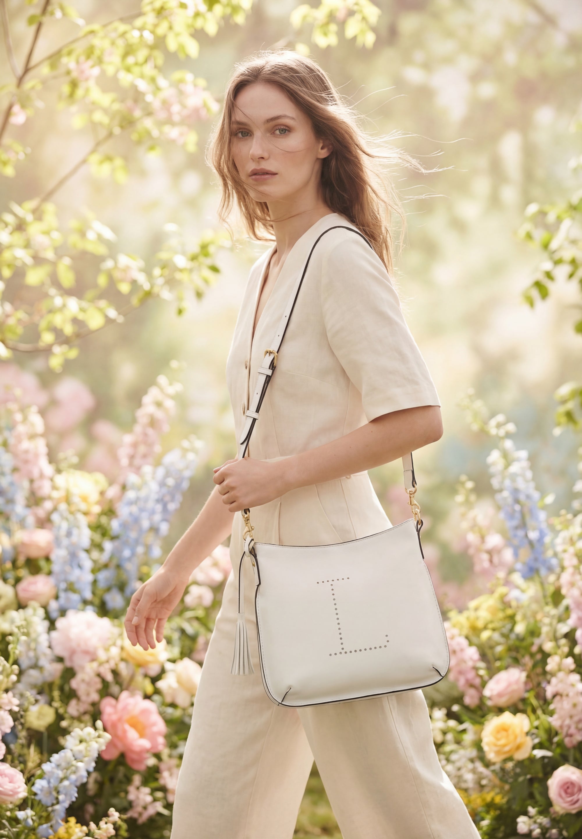 CELIA L - Sac besace en cuir grainé Craie