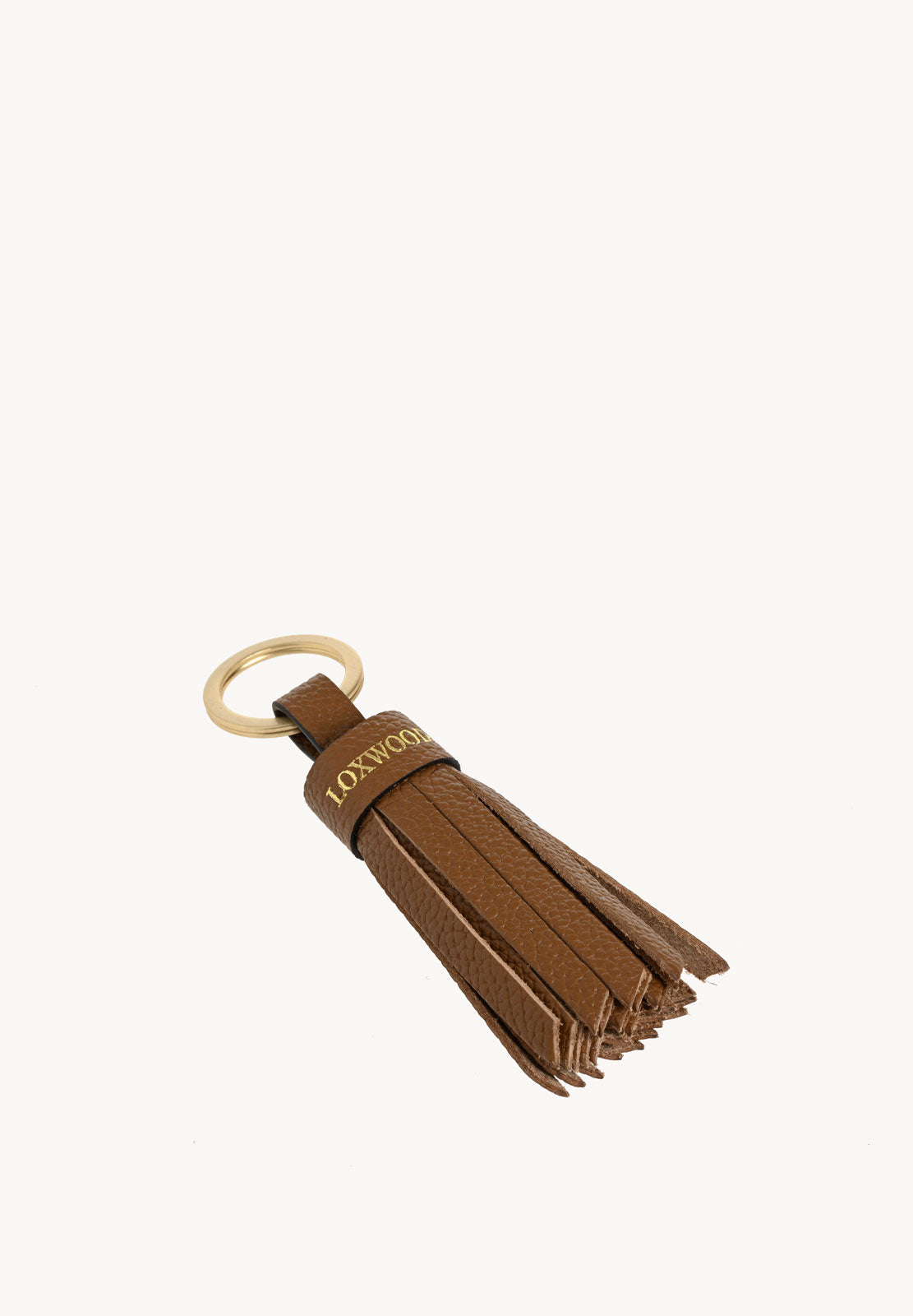 Small Brandy grained leather pompom keyring
