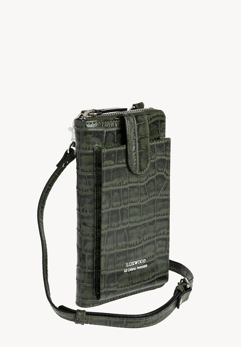LIZ- Pochette téléphone en cuir embossé croco