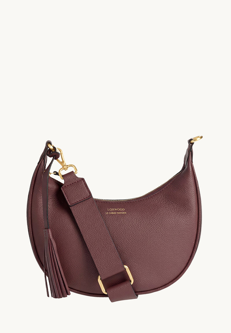 ALBANE - Sac demi lune en cuir grainé bordeaux