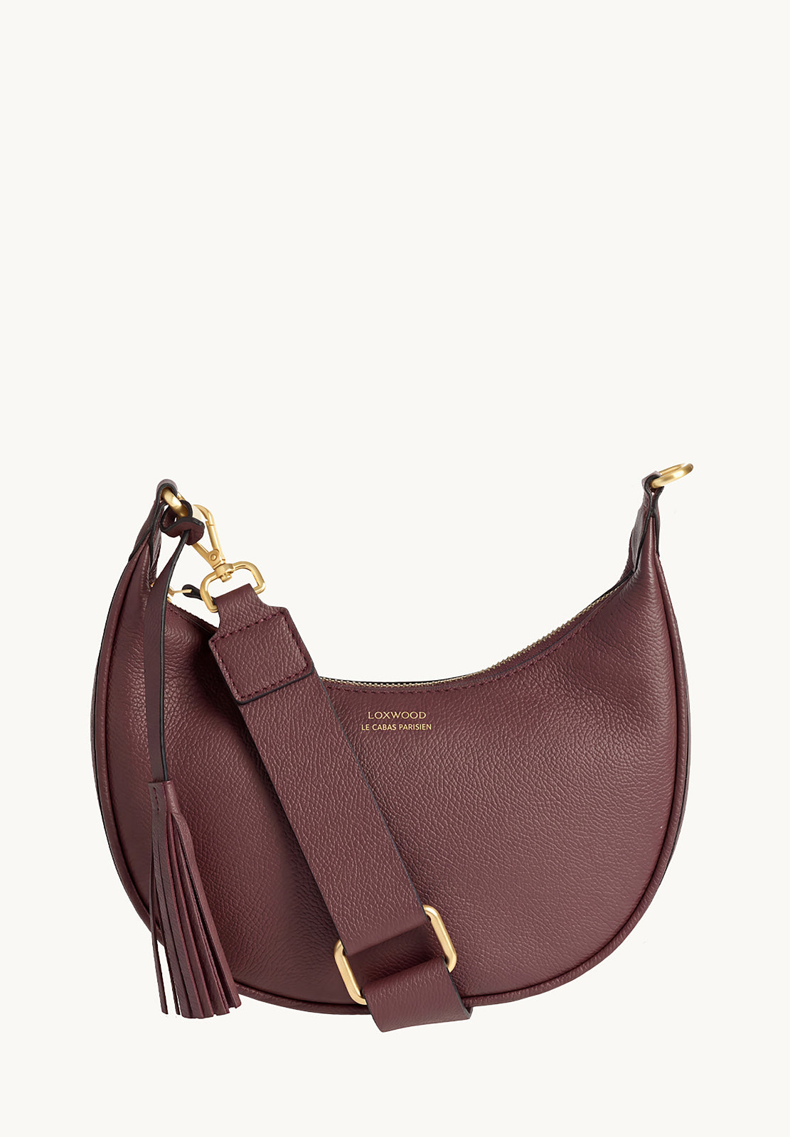 ALBANE - Sac demi lune en cuir grainé bordeaux