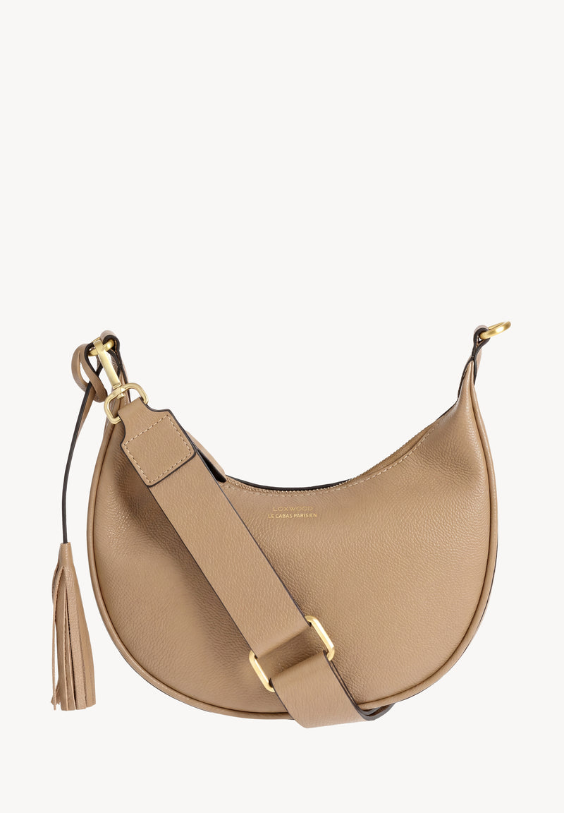 ALBANE - Sac demi lune en cuir grainé couleur champagne