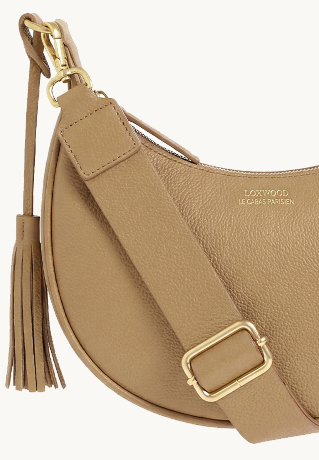 ALBANE - Sac demi lune en cuir grainé couleur champagne