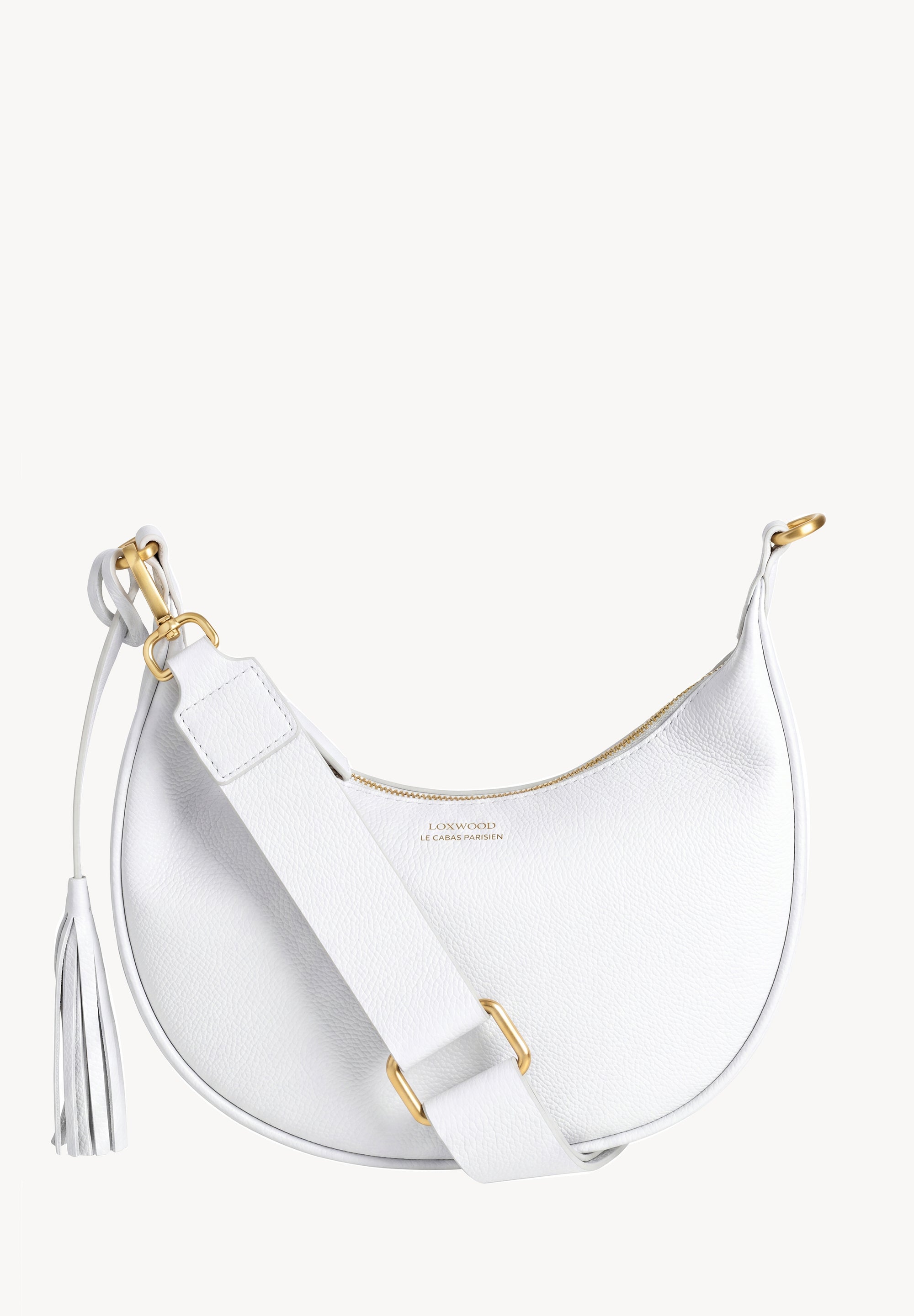 ALBANE - Sac demi lune en cuir grainé couleur craie