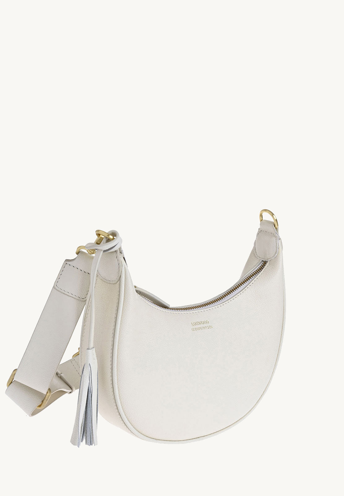 ALBANE - Sac demi lune en cuir grainé couleur craie