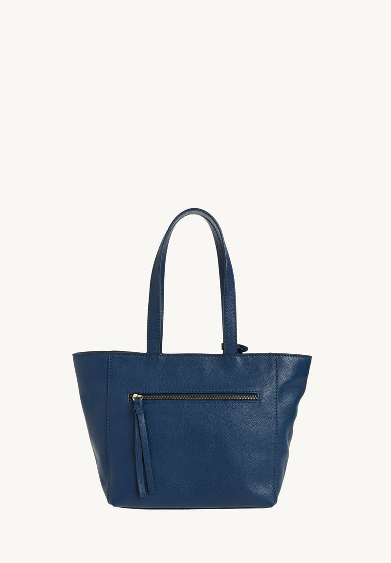 Cabas Parisien zippé en cuir grainé couleur Blue Jean