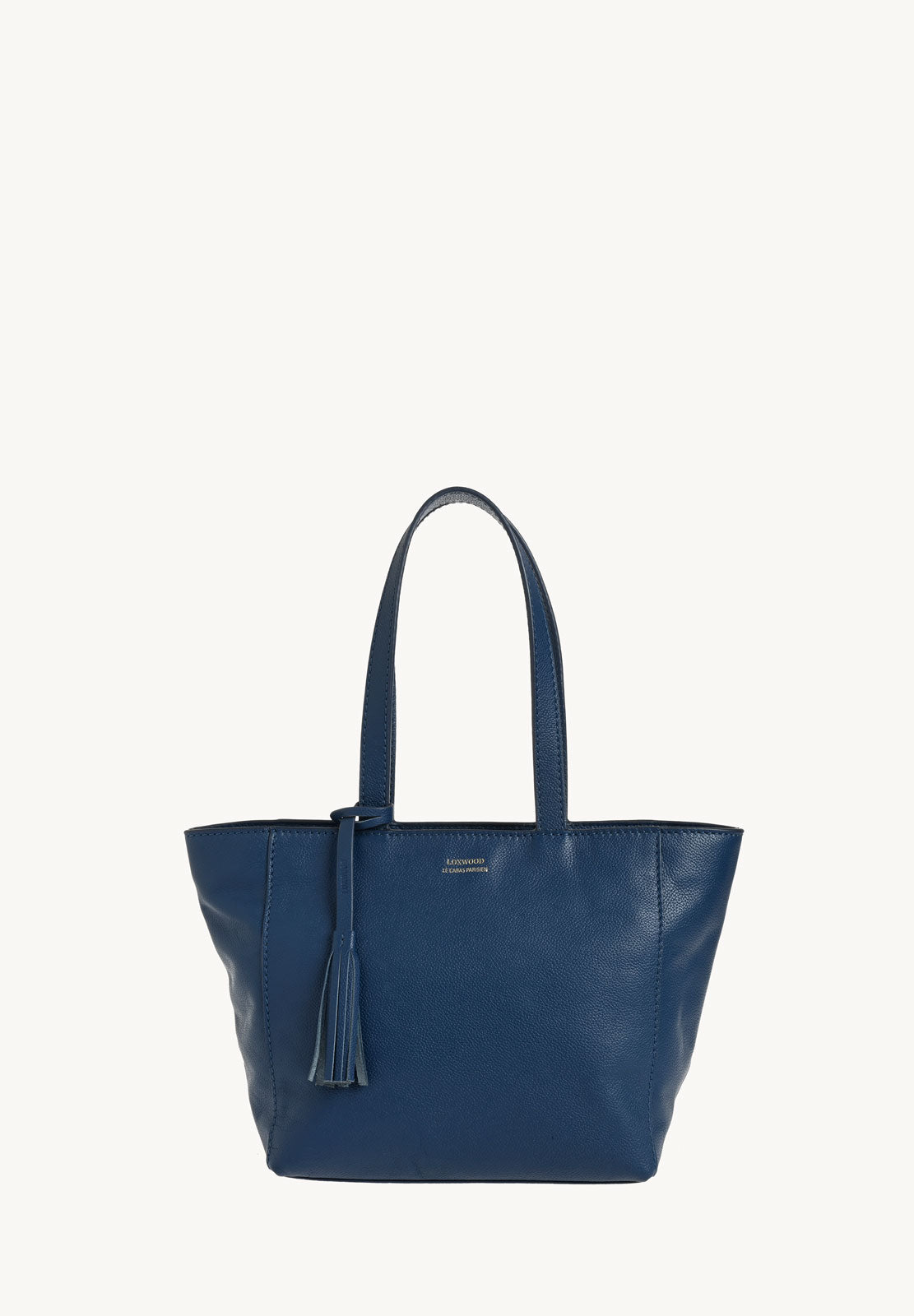 Cabas Parisien zippé en cuir grainé couleur Blue Jean