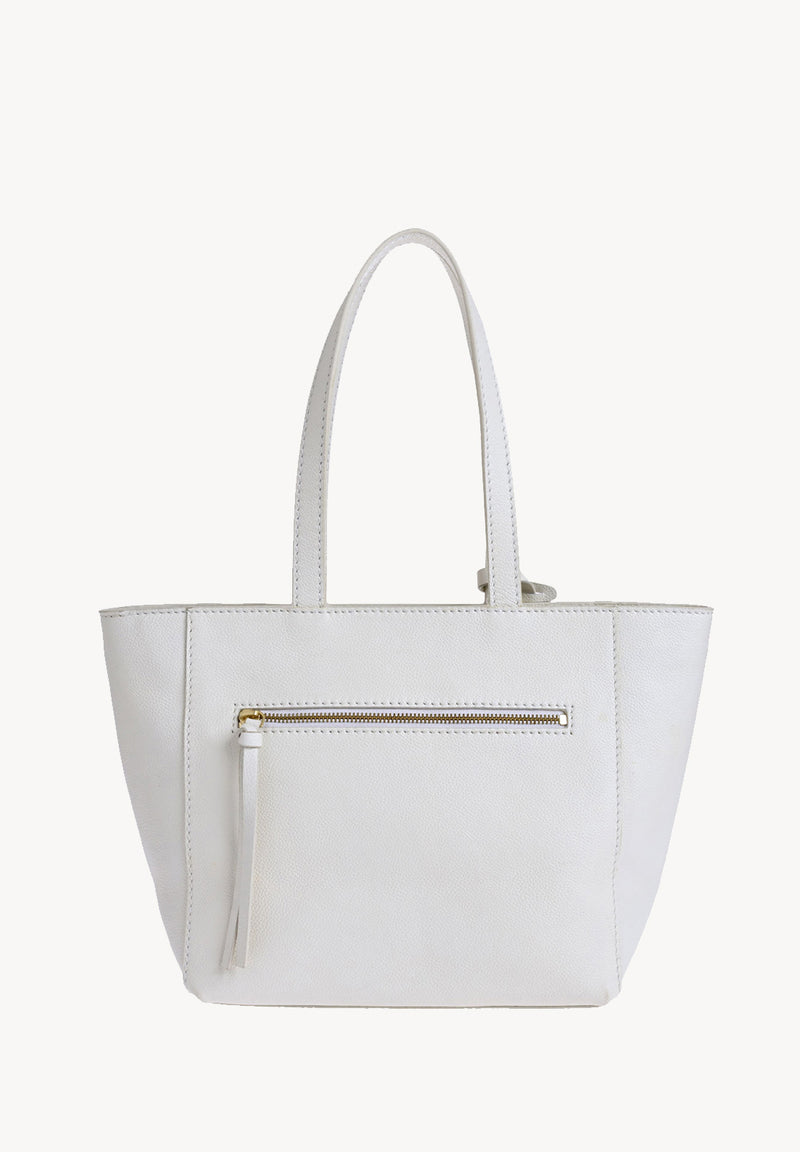Cabas Parisien zippé en cuir grainé couleur Craie