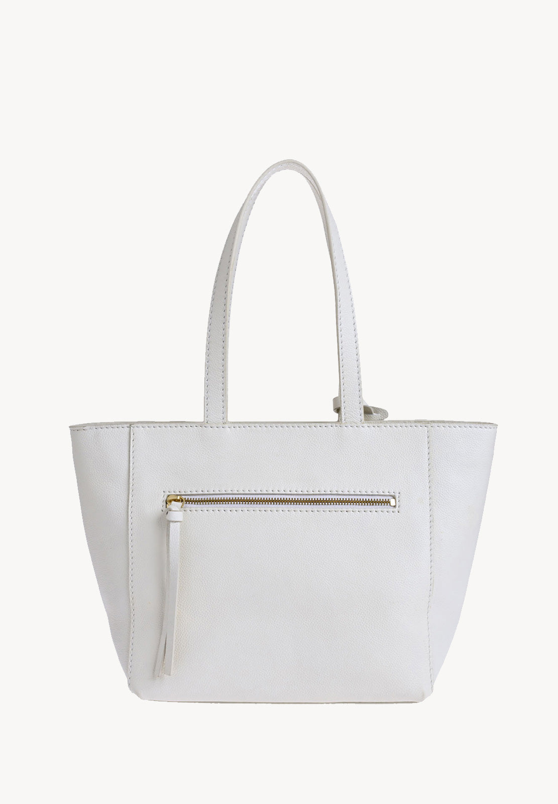 Cabas Parisien zippé en cuir grainé couleur Craie