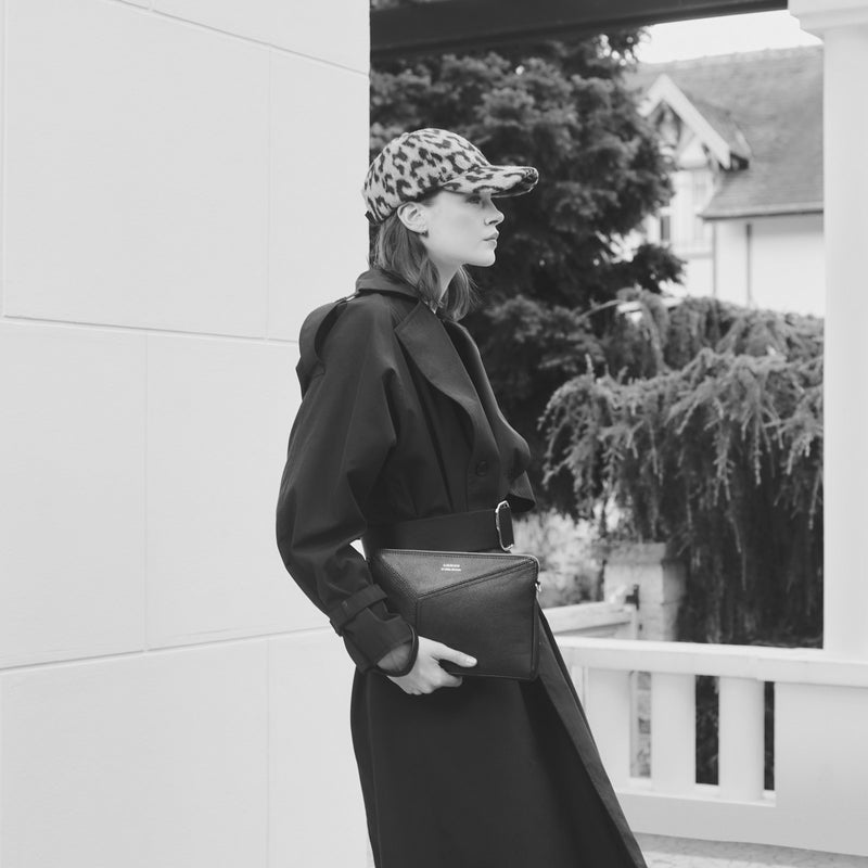 ZORA - ORIGAMI-style grained leather zipped clutch bag