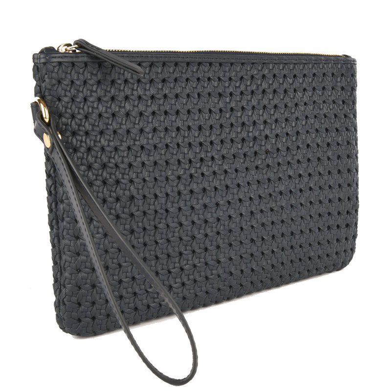 GARANCE - Pochette en cuir effet cannage