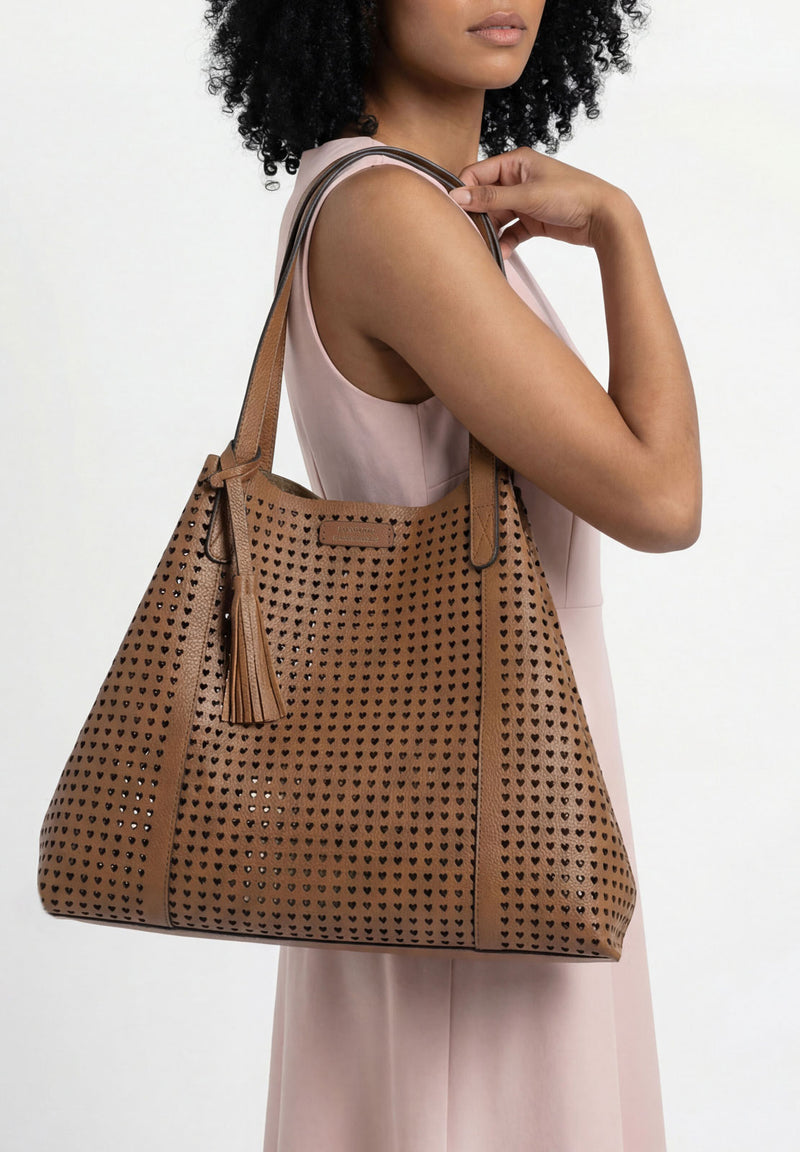 ODÉON - Sac cabas perforé cœur en cuir