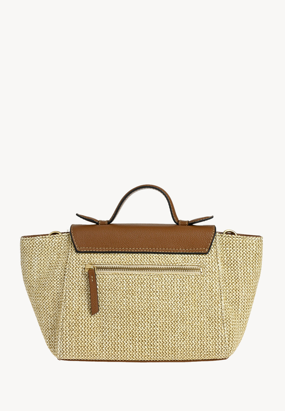 SASHA - Petit sac avec rabat et poignée en raphia et cuir
