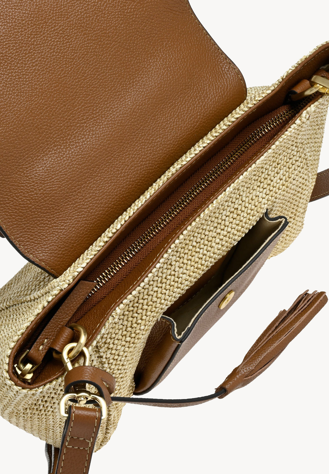 SASHA - Petit sac avec rabat et poignée en raphia et cuir